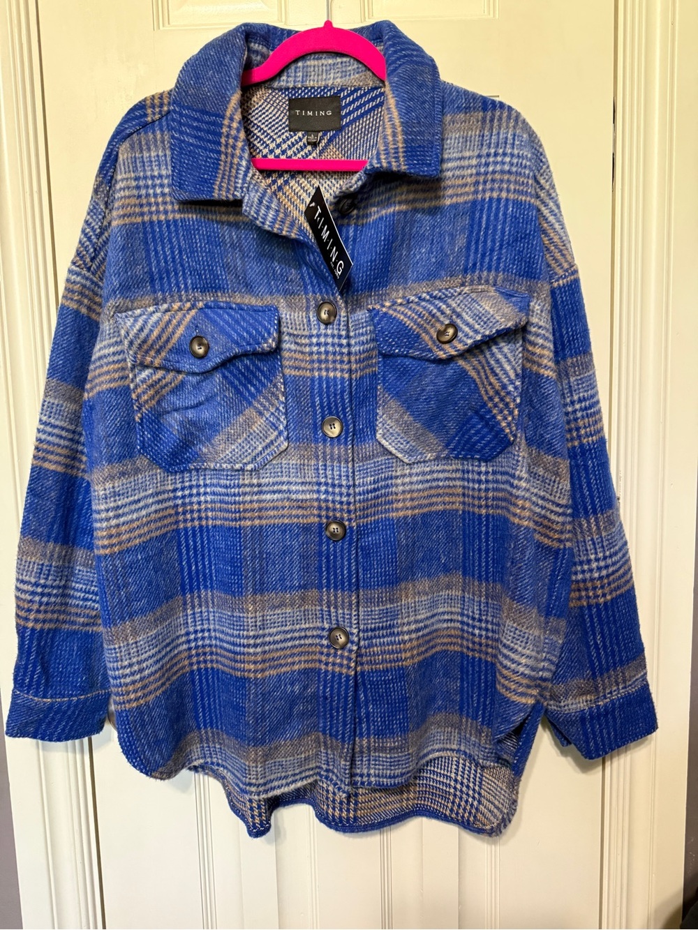 Timing Blue and Beige Plaid Utility Jacket